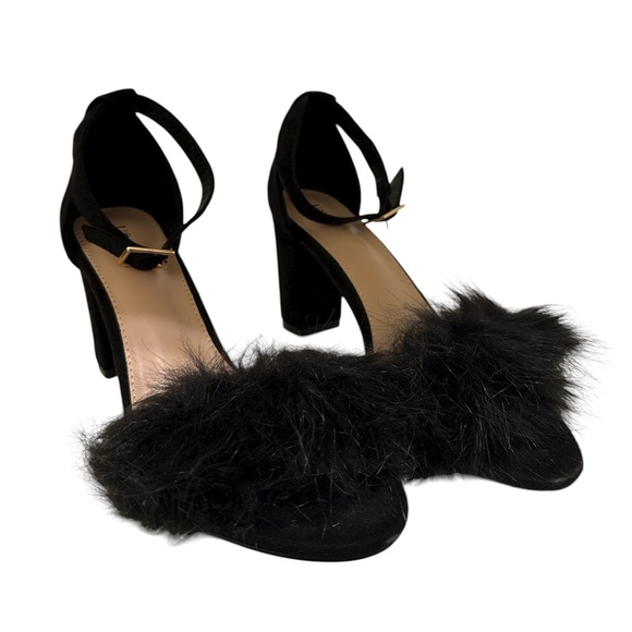 ALLEGRA K FAUX FUR BLOCK HEELS - Picture 1 of 3
